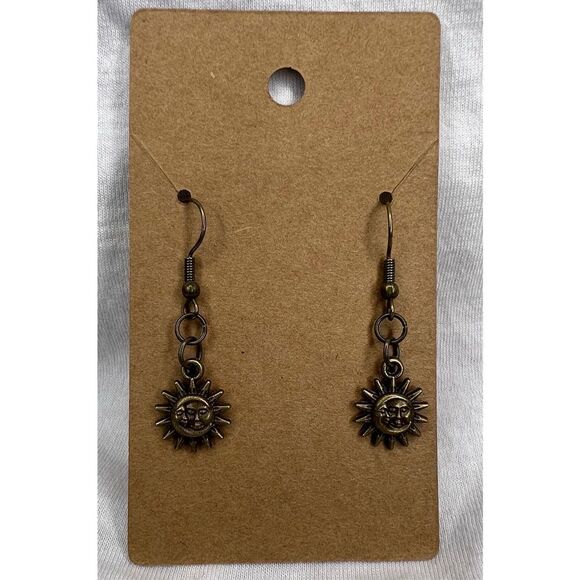 Handmade Dangly Bronze Sun and Moon Earrings - Picture 1 of 3
